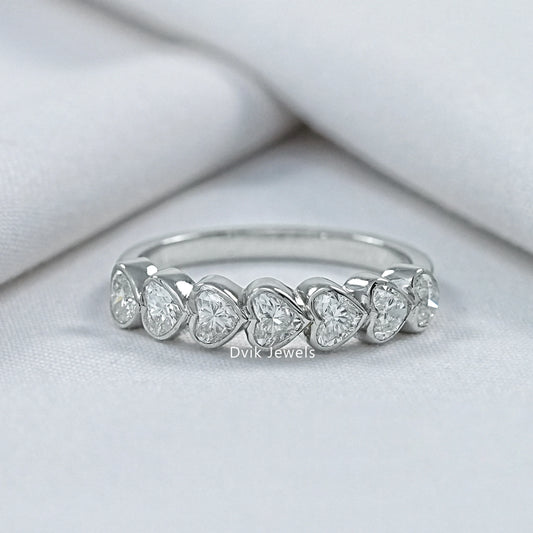 Bezel Set Heart Cut Lab Diamond Half Eternity Band