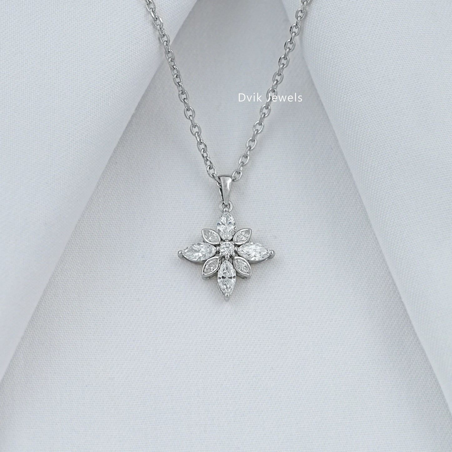 Marquise Cut Bezel Set Floral Diamond Pendant