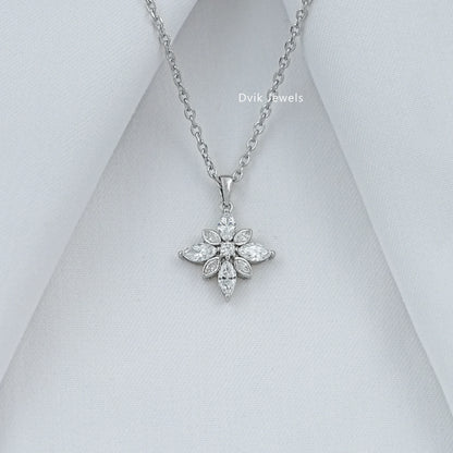 Marquise Cut Bezel Set Floral Diamond Pendant