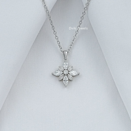 Marquise Cut Bezel Set Floral Diamond Pendant