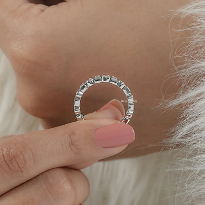 Bezel Set Round & Baguette Diamond Half Eternity Band