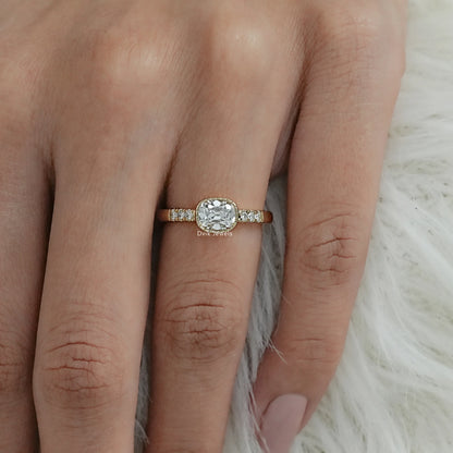 Old Mine Cushion Cut Lab Diamond Bezel Set Accent Ring