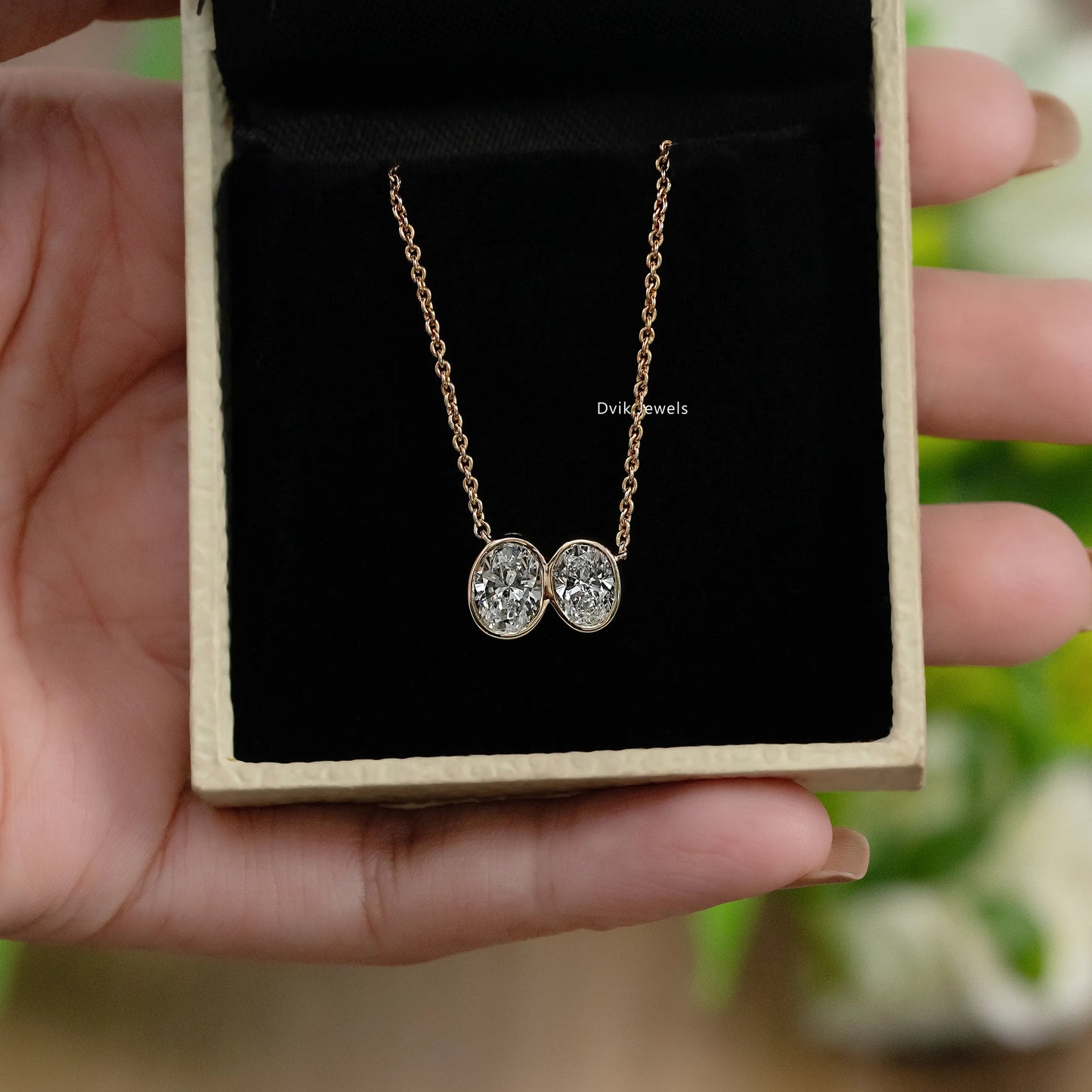 Double Oval Cut Lab Diamond Bezel Set Pendant Pendant
