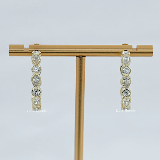 Bezel Set Pear And Round Diamond C Hoop Earrings Earrings