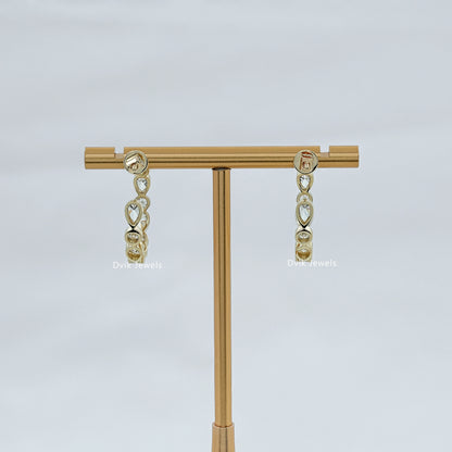 Bezel Set Pear And Round Diamond C Hoop Earrings