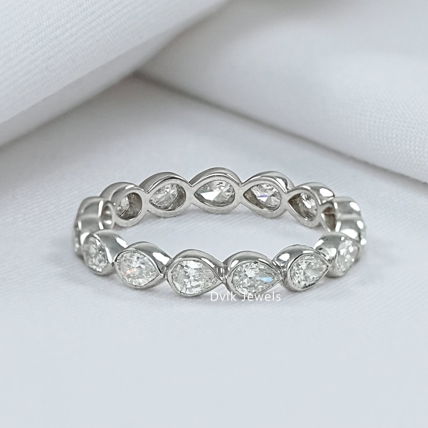 Bezel Set Pear Cut Lab Diamond Full Eternity Wedding Band