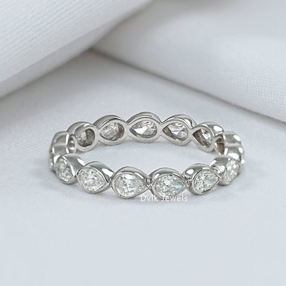 Bezel Set Pear Cut Lab Diamond Full Eternity Wedding Band