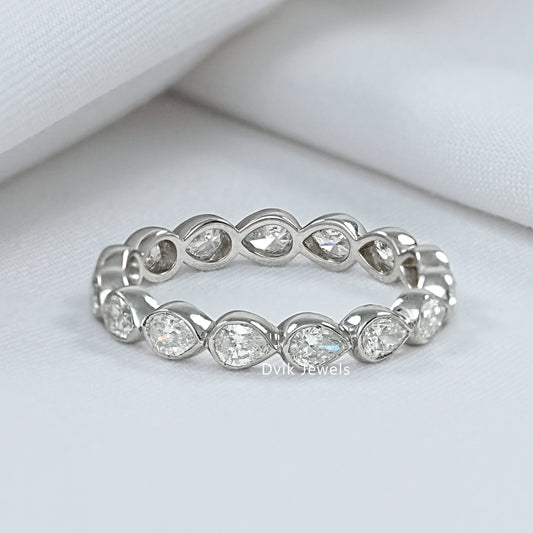 Bezel Set Pear Cut Lab Diamond Full Eternity Wedding Band