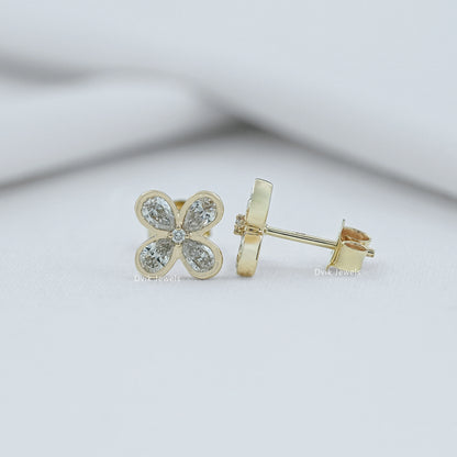 Bezel Set Pear Diamond Floral Stud Earrings