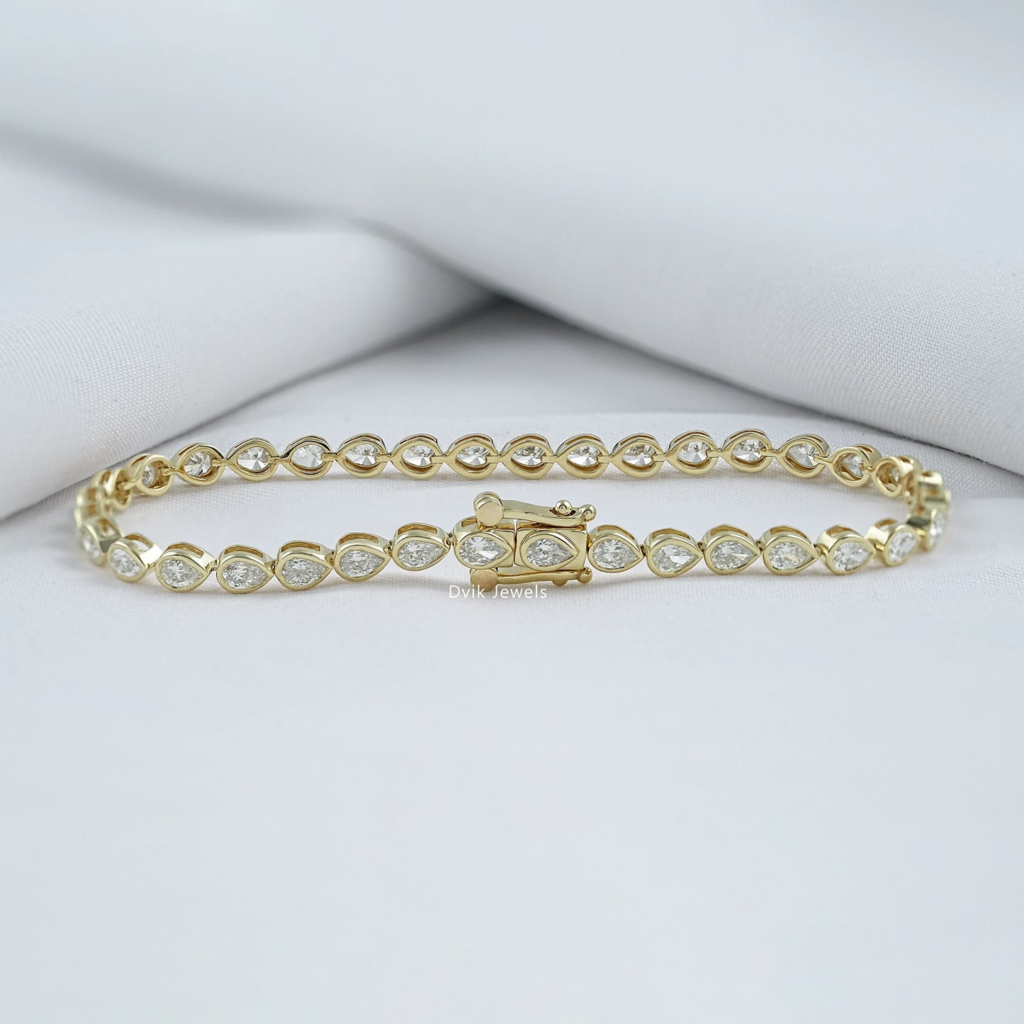 Pear Cut Lab Diamond Bezel Set Tennis Bracelet