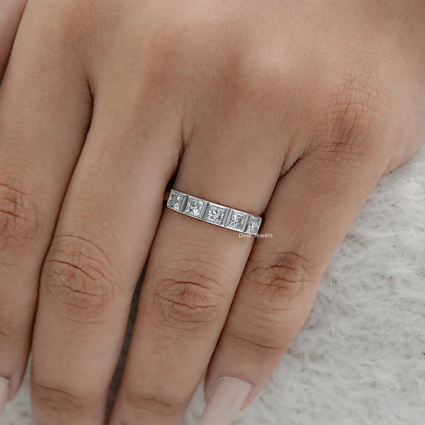 Five Stone Princess Cut Lab Diamond Ring