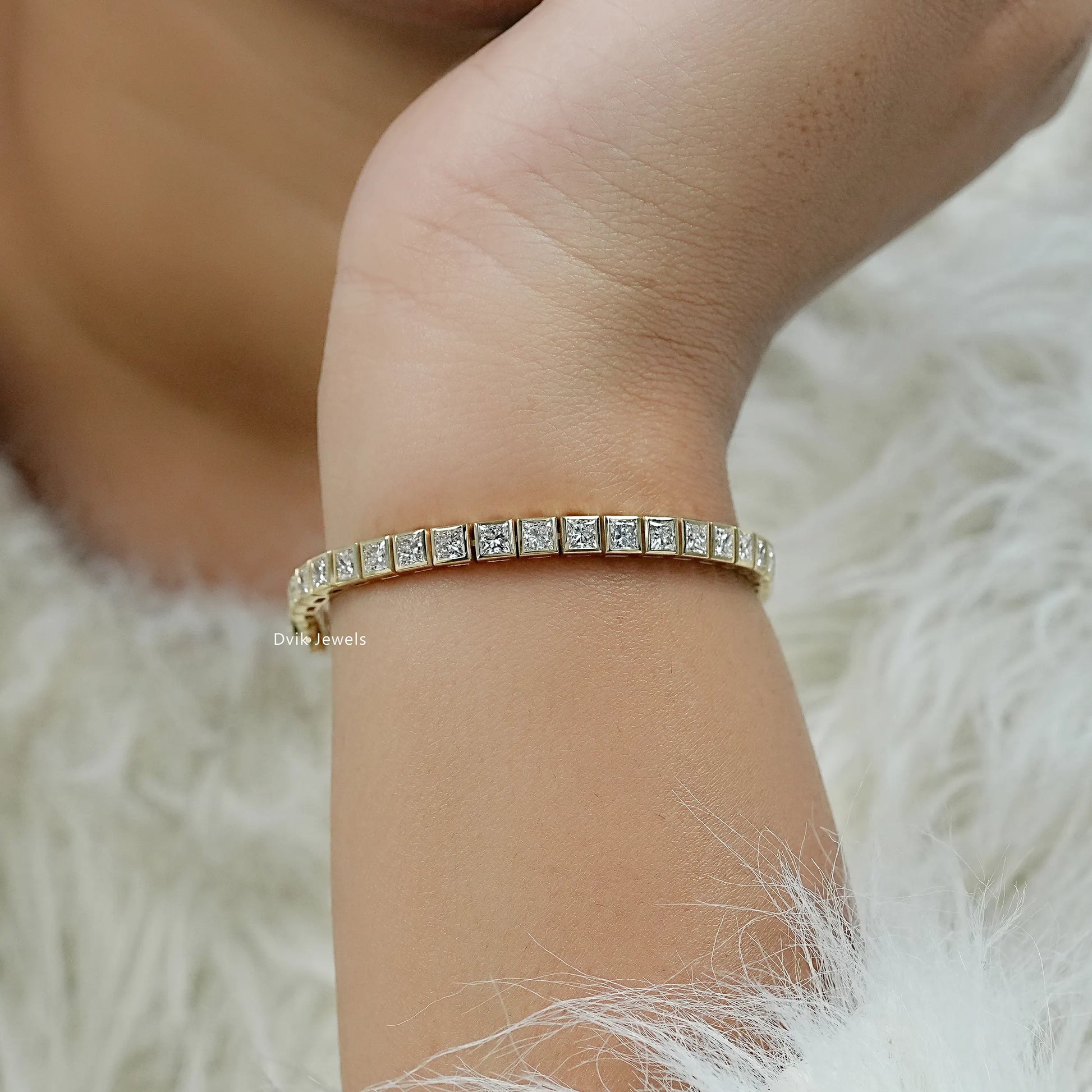 Bezel Set Princess Cut Diamond Tennis Bracelet Bracelet