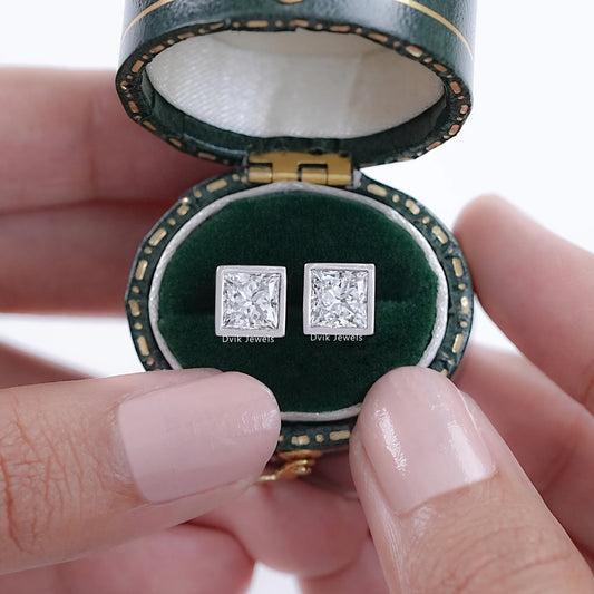 Bezel Set Princess Cut Lab Diamond Stud Earrings