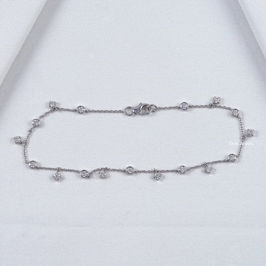 Bezel Set Round Diamond Charm Chain Bracelet