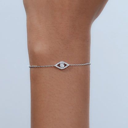 Bezel Set Accent Diamond Evil Eye Chain Bracelet