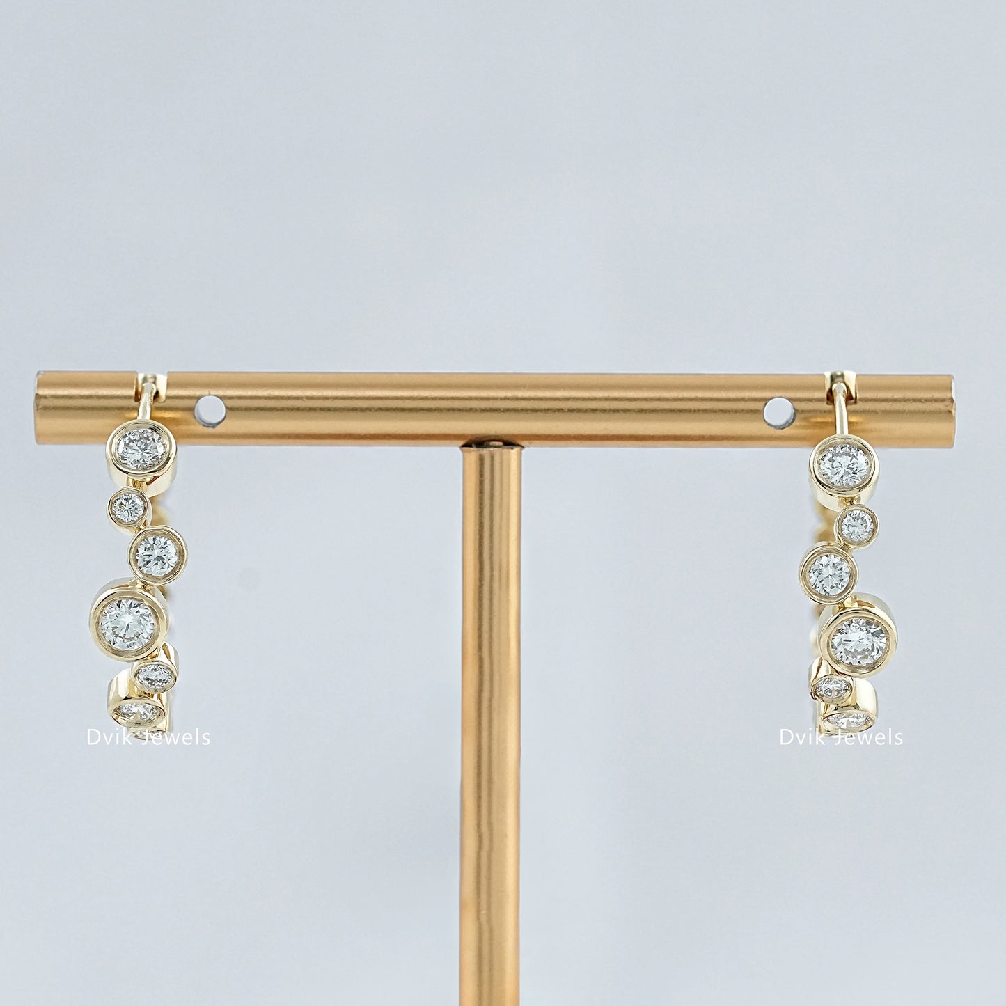 Bezel Set Round Diamond Hoop Earrings