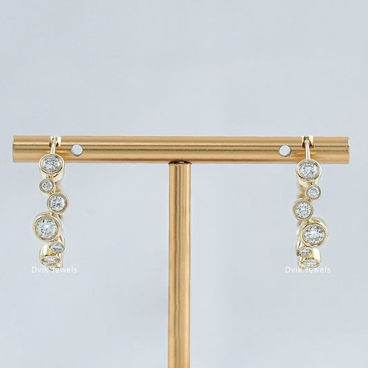 Bezel Set Round Diamond Hoop Earrings
