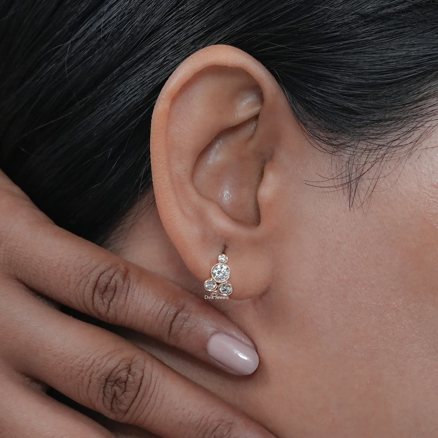 Bubble Style Round Cut Lab Diamond Huggie Earrings Earrings