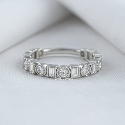 Bezel Set Round & Baguette Diamond Half Eternity Band