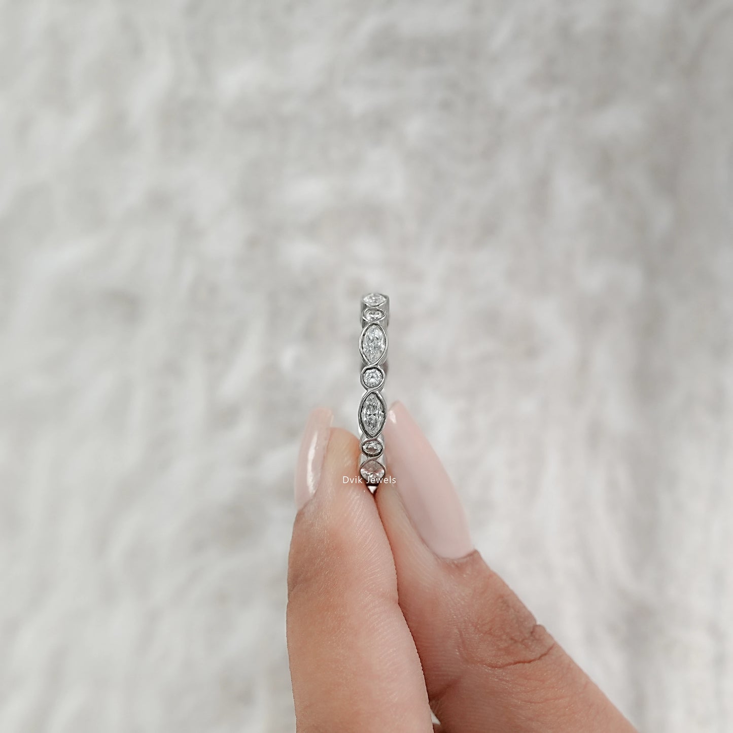Marquise And Round Cut Lab Diamond Full Eternity Band