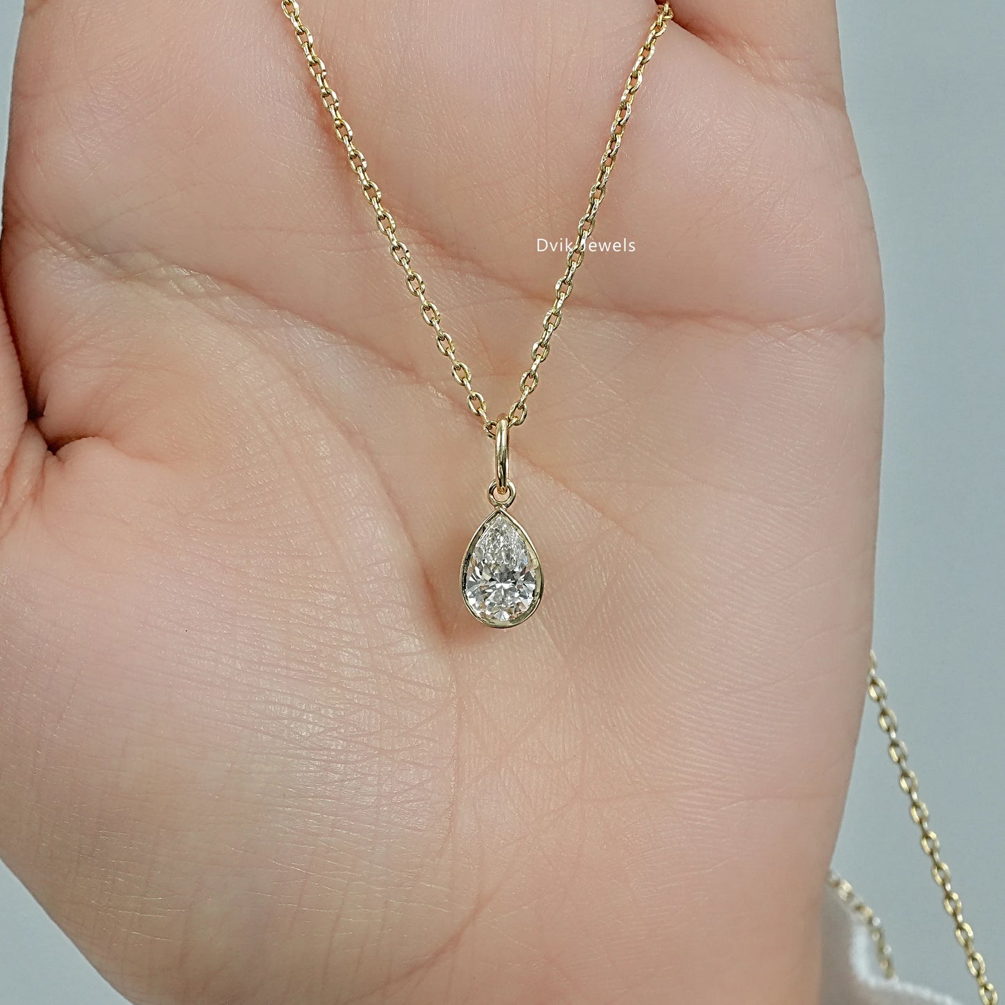 Pear Cut Lab Diamond Bezel Set Teardrop Pendant Pendant