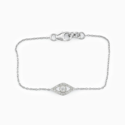 Bezel Set Accent Diamond Evil Eye Chain Bracelet