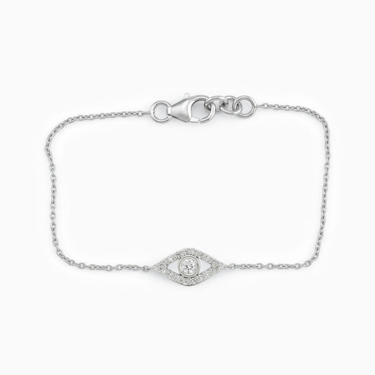 Bezel Set Accent Diamond Evil Eye Chain Bracelet Bracelet