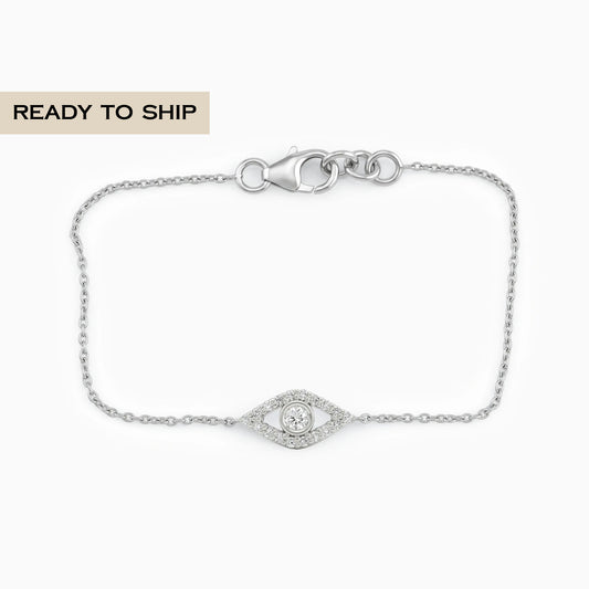 Bezel Set Diamond Evil Eye Chain Bracelet