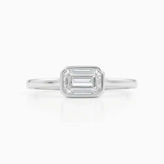 Bezel Set East-West Emerald Cut Engagement Ring