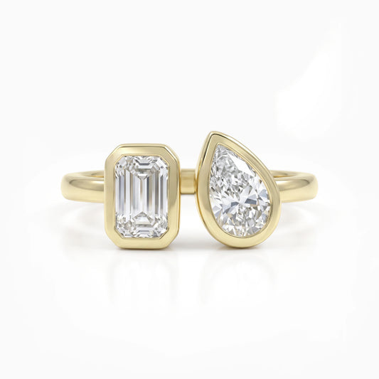Bezel Set Emerald And Pear Cut Lab Diamond Toi Moi Ring Ring