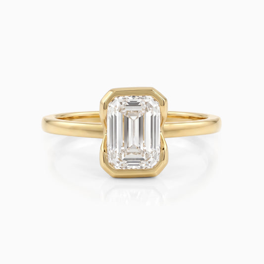 Bezel Set Emerald Cut Lab Diamond Engagement Ring