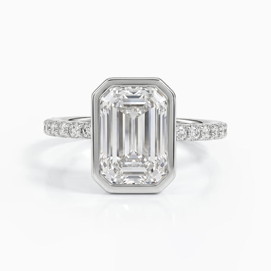 Bezel Set Emerald Cut Lab Diamond Solitaire Accent Ring Ring