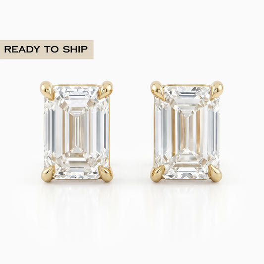 Bezel Set Emerald Cut Stud Earrings