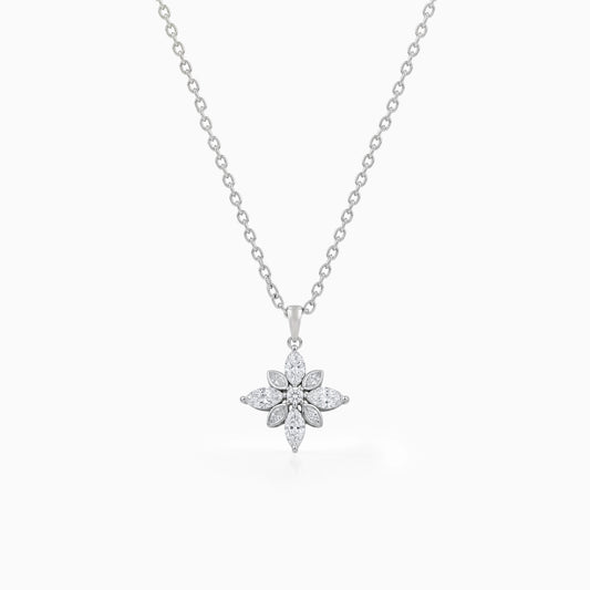 Marquise Cut Bezel Set Floral Diamond Pendant Necklace