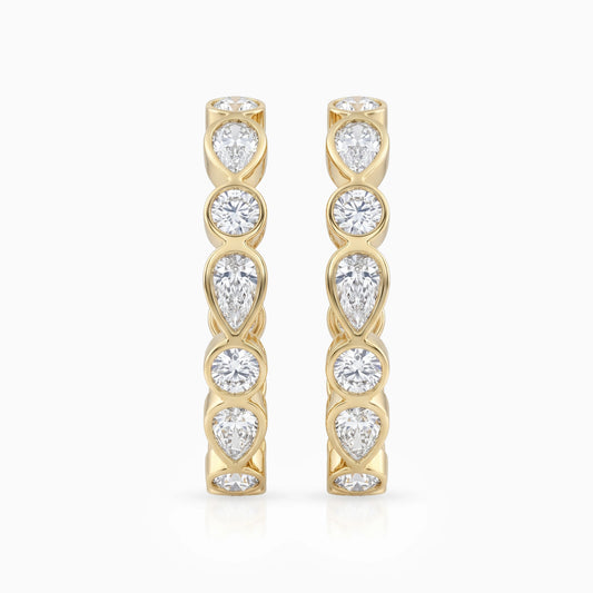 Bezel Set Pear And Round Diamond C Hoop Earrings