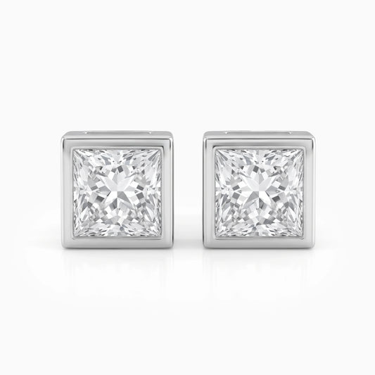 Bezel Set Princess Cut Lab Diamond Stud Earrings