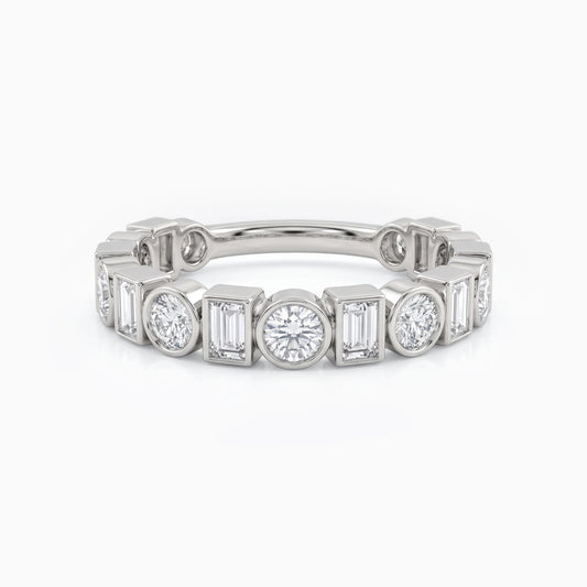 Bezel Set Round & Baguette Diamond Half Eternity Band