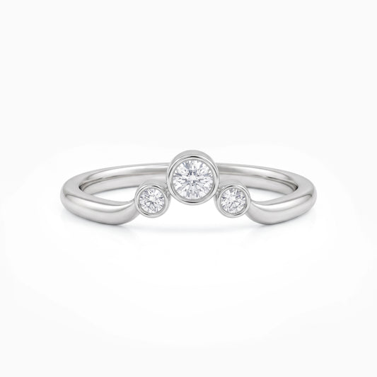 Bezel Set Three Stone Diamond Curved Ring