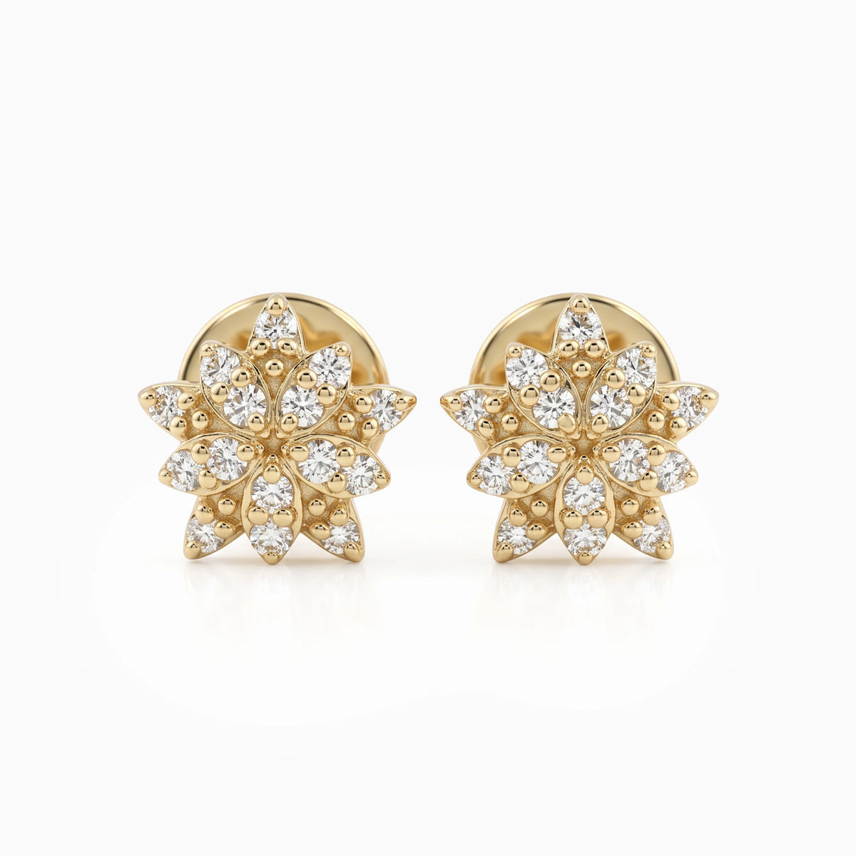 Blooming Flower Round Cut Lab Diamond Stud Earrings