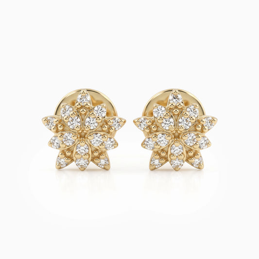 Blooming Flower Round Cut Lab Diamond Stud Earrings