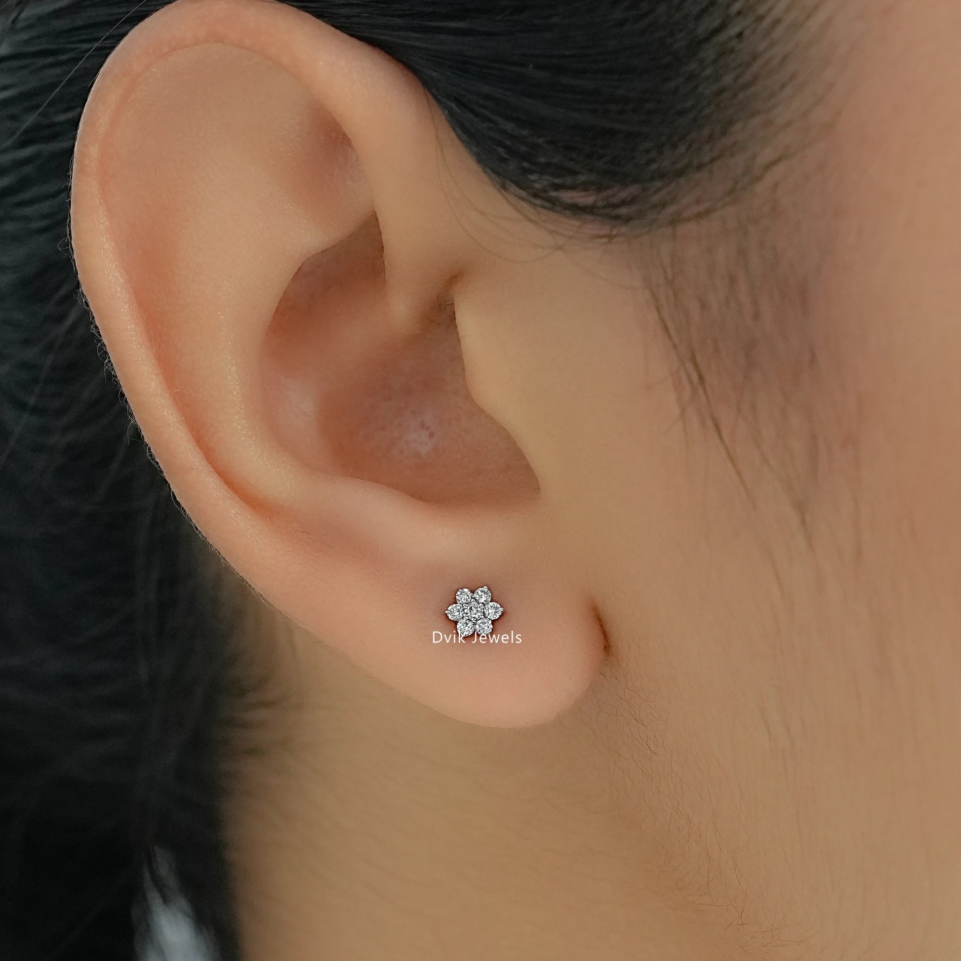 Round Cut Lab Diamond Blossom Cluster Stud Earrings Earrings