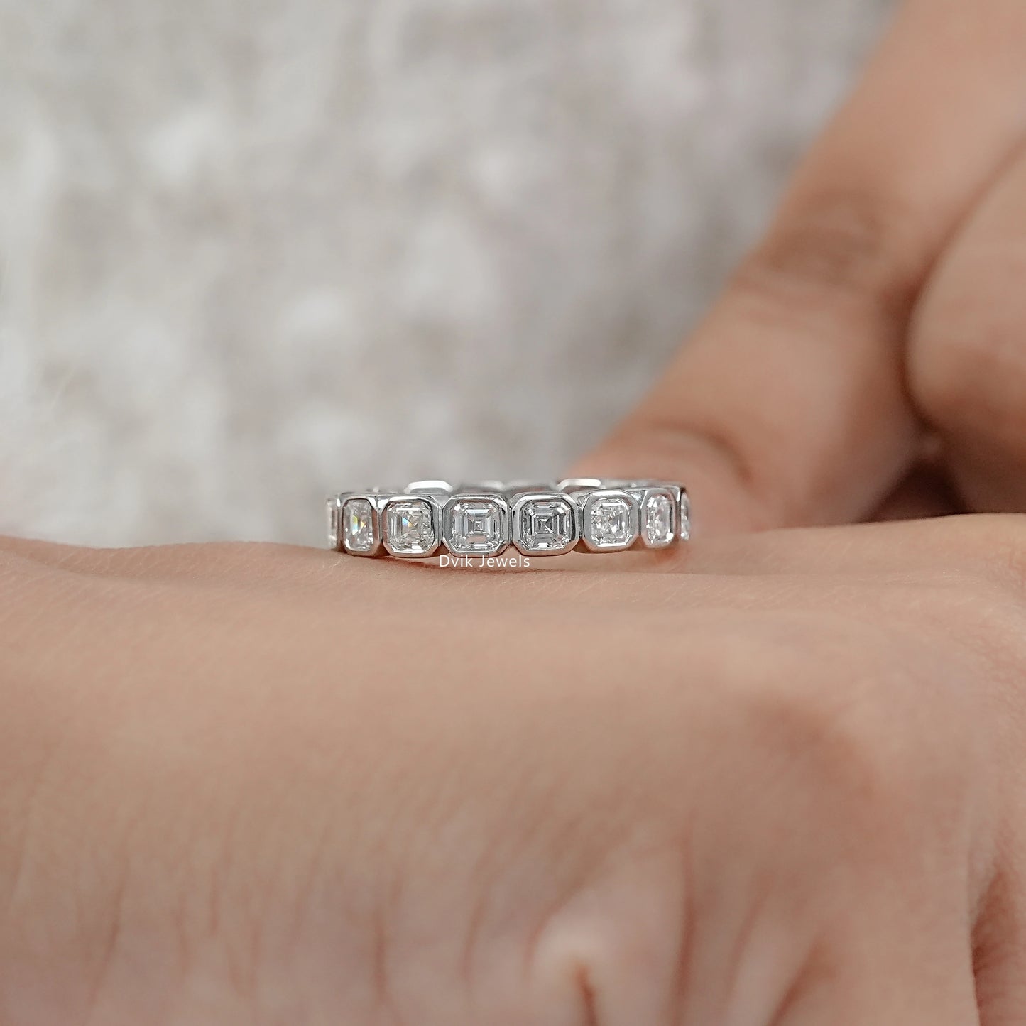 Bezel Set Asscher Cut Lab Diamond Full Eternity Band