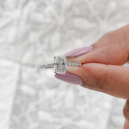 Lab Diamond Cushion Cut Solitaire Accent Ring