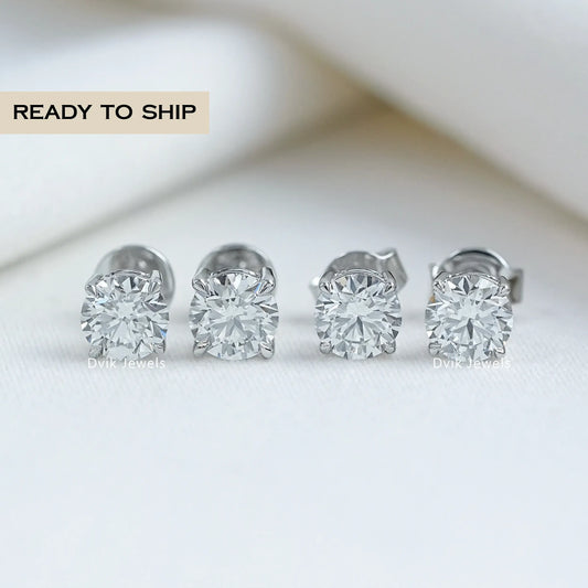 1.00 TCW & 2.00 TCW Round Lab Grown Diamond Stud Earrings