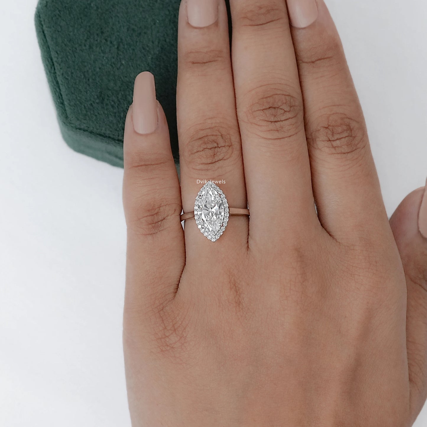 Classic Marquise Cut Halo Diamond Engagement Ring