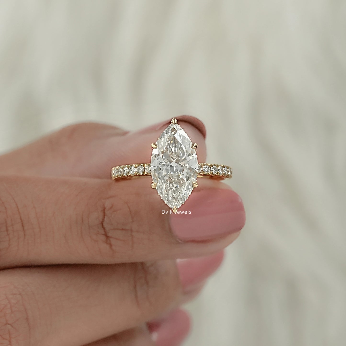 Marquise Cut Lab Diamond Hidden Halo Accent Ring