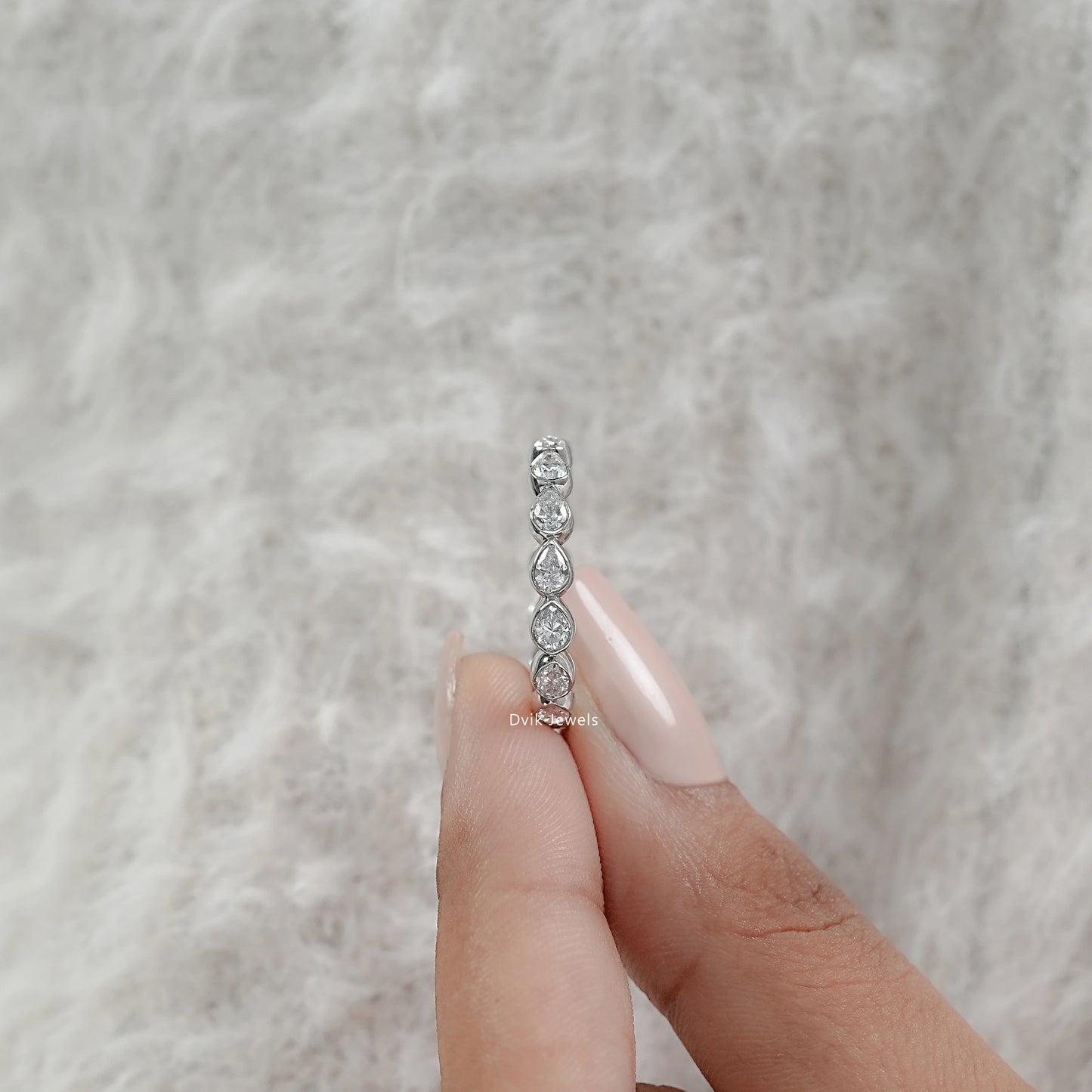 Bezel Set Pear Cut Lab Diamond Full Eternity Wedding Band
