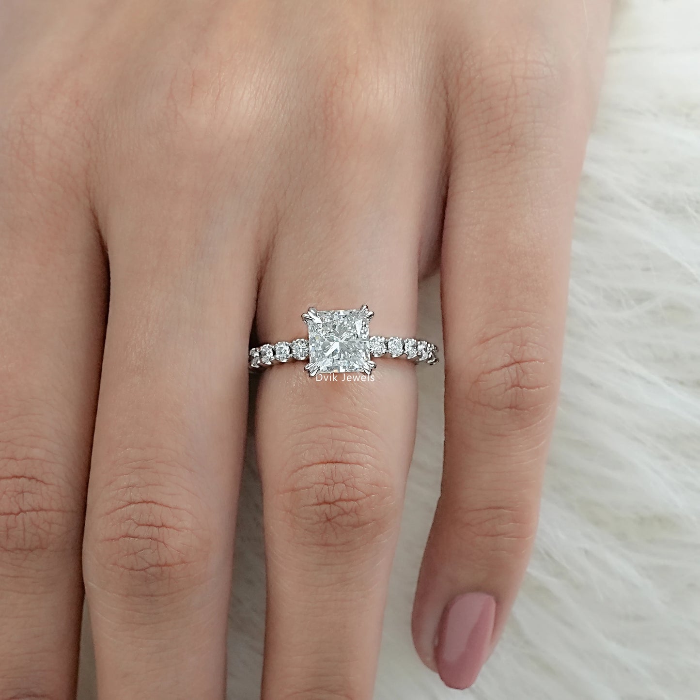 Princess Cut Lab Grown Diamond Accent Ring styled on hand showing classic design