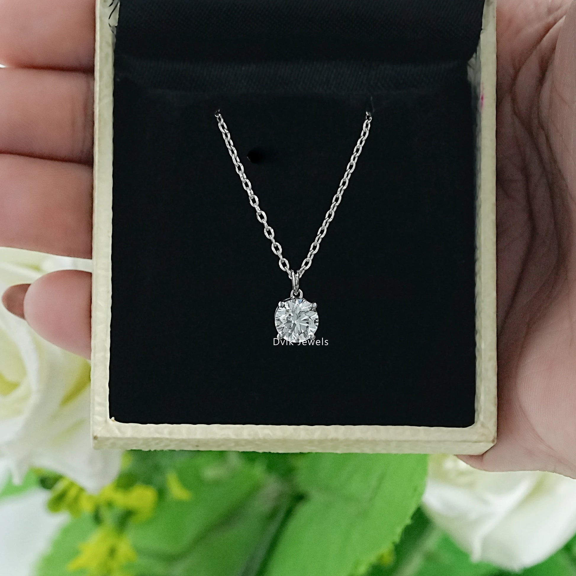 Round Cut Lab Diamond Solitaire Four Prong Pendant Pendant
