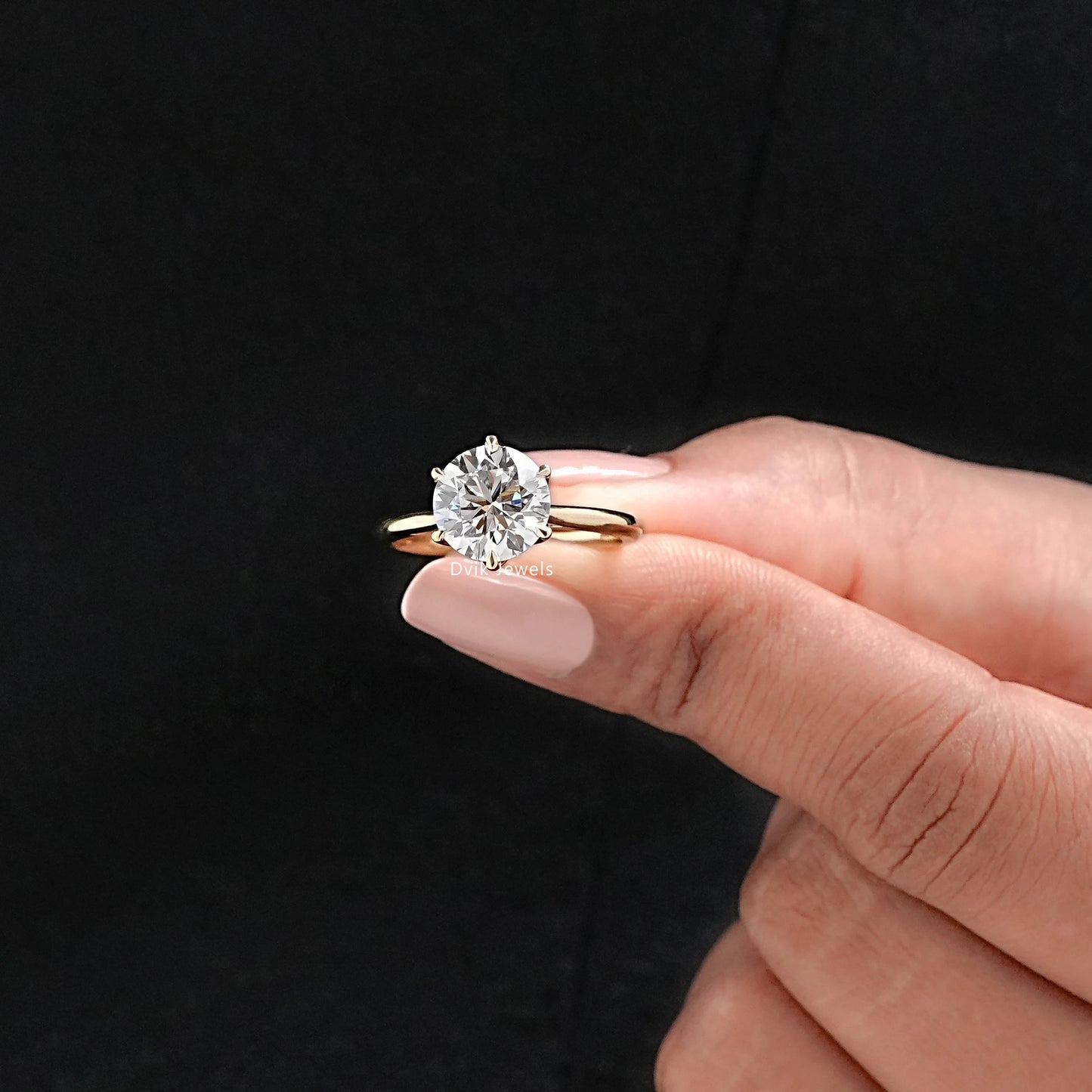 Round Lab Diamond Solitaire Engagement  Ring